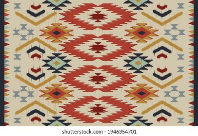 Ethnic abstract ikat art. Seamless pattern in tribal, folk embroidery, and Mexican style. Aztec geometric art ornament print.Design for carpet, wallpaper, clothing, wrapping, fabric, cover, textile