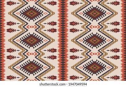 Ethnic abstract ikat art. Seamless pattern in tribal, folk embroidery, and Mexican style. Aztec geometric art ornament print.Design for carpet, wallpaper, clothing, wrapping, fabric, cover, textile