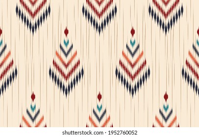 Ethnic Abstract Ikat Art. Seamless Pattern In Tribal, Folk Embroidery, And Mexican Style. Aztec Geometric Art Ornament Print.Design For Carpet, Wallpaper, Clothing, Wrapping, Fabric, Cover, Textile