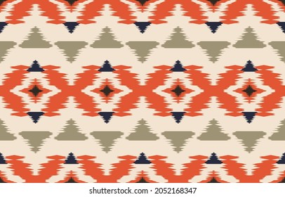 Ethnic abstract ikat art. Seamless triangle pattern in tribal, folk embroidery, and Mexican style. Aztec geometric art ornament print. Design for carpet, wallpaper, clothing, wrapping, fabric, cover.