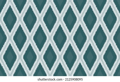 Ethnic abstract ikat art. seamless pattern in tribal. Green and White Color. Aztec geometric art ornament print.Design for carpet, wallpaper, clothing, wrapping, fabric, cover, textile