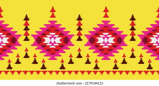 Ethnic abstract ikat art. Seamless pattern in tribal, folk embroidery, and Mexican style. Aztec geometric art ornament print.Design for carpet, wallpaper, clothing, wrapping, fabric, cover, textile