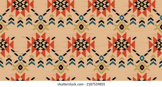 Ethnic abstract ikat art. Seamless pattern in tribal, folk embroidery, and Mexican style. Aztec geometric art ornament print.Design for carpet, wallpaper, clothing, wrapping, fabric, cover, textile