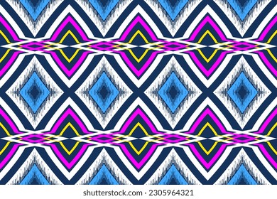 Ethnic abstract ikat art. Seamless pattern in tribal, folk embroidery, and Mexican style. Aztec geometric art ornament print. Vector hand drawn style. Design for fabric.