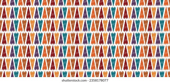 Ethnic abstract ikat art. Seamless pattern in tribal, folk embroidery, and Mexican style. Aztec triangle art ornament print.Design for carpet, wallpaper, clothing, wrapping, fabric, cover, textile