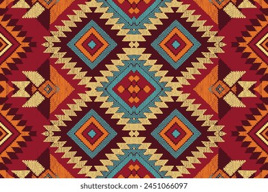 Ethnic abstract ikat art. Seamless pattern in tribal, folk embroidery, and Mexican style. Aztec geometric art ornament print.Design for carpet, wallpaper, clothing, wrapping, fabric, cover, textile