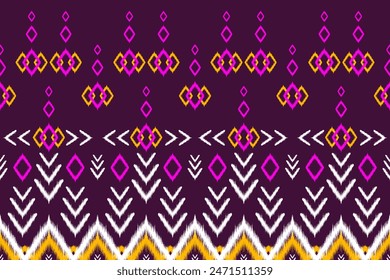 Ethnic abstract ikat art. Seamless pattern in tribal, folk embroidery, Ikat style floral colorful seamless pattern. Can be printed and used as wrapping paper, wallpaper, textile, fabric. 