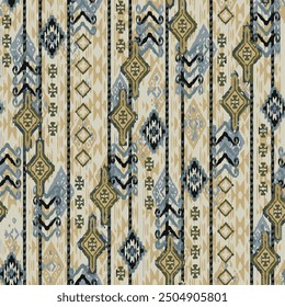 Ethnic abstract ikat art. Seamless pattern in tribal, folk embroidery, and Mexican style. Aztec geometric art ornament print.Design for carpet, wallpaper, clothing, wrapping, fabric, cover, textile