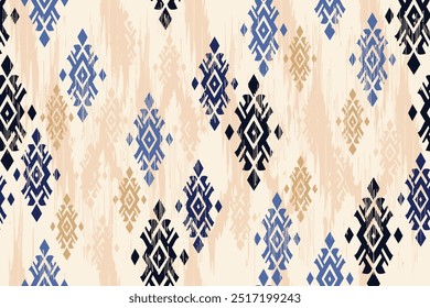 Arte ikat abstracto étnico. Patrón sin fisuras en estilo tribal, popular y mexicano. Impresión geométrica azteca del ornamento del arte. Diseño para la alfombra, Fondo de pantalla, ropa, envoltura, tela, cubierta, materia textil