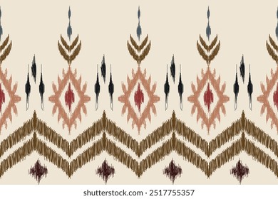 Ethnic abstract Ikat art with a seamless pattern featuring tribal and folk Aztec geometric design, ideal for carpets, wallpaper, clothing, wrapping paper, fabric, throws, and textiles.