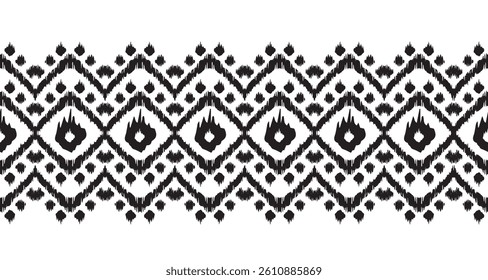 Ethnic abstract ikat art. Seamless Rhombus pattern in tribal, folk embroidery, Mexican style. Aztec geometric art ornament print.Design for carpet, wallpaper, clothing, wrapping. black white color