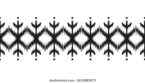 Ethnic abstract ikat art. Seamless Rhombus pattern in tribal, folk embroidery, Mexican style. Aztec geometric art ornament print.Design for carpet, wallpaper, clothing, wrapping. black white color