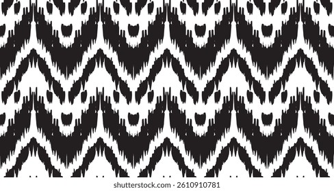 Ethnic abstract ikat art. Seamless pattern zigzag in tribal, Black White . Aztec geometric art ornament print.Design for carpet, wallpaper, clothing, wrapping, fabric, textile.