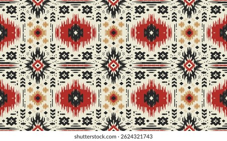 Ethnic abstract ikat art. Seamless pattern in tribal, folk embroidery, and Mexican style. Aztec geometric art ornament print.Design for carpet, wallpaper, clothing, wrapping, fabric, cover, textile