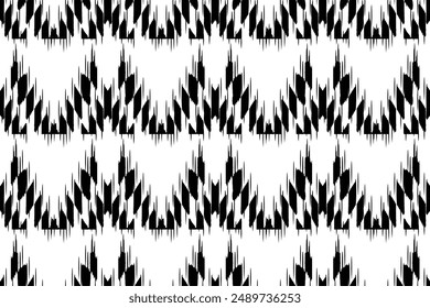 Ethnic abstract ikat art. zigzag pattern in tribal, Black White and Mexican style. Aztec geometric art ornament print.Design for carpet, wallpaper, clothing, wrapping, fabric, cover, textile