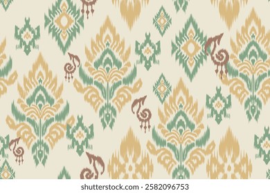 Ethnic abstract ikat fabric artwork with seamless patterns, combining tribal, indigenous and Mexican embroidery with Aztec geometric motifs. Ideal for rugs, wallpapers, throws, fabrics and clothing.