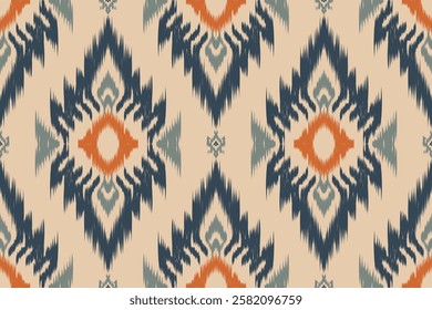 Ethnic abstract ikat fabric artwork with seamless patterns, combining tribal, indigenous and Mexican embroidery with Aztec geometric motifs. Ideal for rugs, wallpapers, throws, fabrics and clothing.