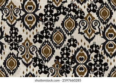 Ethnic abstract ikat fabric artwork with seamless patterns, combining tribal, indigenous and Mexican embroidery with Aztec geometric motifs. Ideal for rugs, wallpapers, throws, fabrics and clothing.