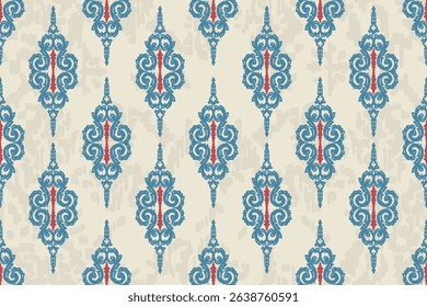 Ethnic abstract ikat fabric artwork with seamless patterns, combining tribal, indigenous and Mexican embroidery with Aztec geometric motifs. Ideal for rugs, wallpapers, throws, fabrics and clothing.