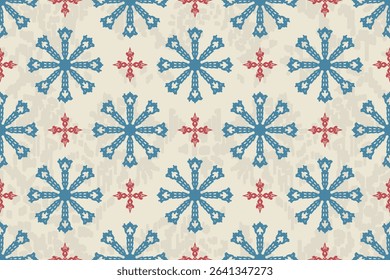 Ethnic abstract ikat fabric artwork with seamless patterns, combining tribal, indigenous and Mexican embroidery with Aztec geometric motifs. Ideal for rugs, wallpapers, throws, fabrics and clothing.