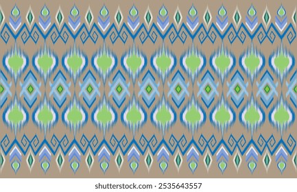 Patrón de tela ikat abstracto étnico. Rayas sin costuras en estilo tribal azteca. Diseño para el fondo, el Fondo de pantalla, la Ilustración vectorial, la tela, la ropa, el batik, la alfombra, el bordado o la moda.