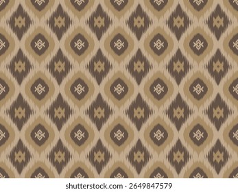 Ethnic Abstract Ikat Fabric Pattern, Geometric Style, African, American, Indian Embroidered Ikat Fabric, Brown Background, Cream Pattern For Texture, Clothing, Wrapping, Curtain, Decoration, Carpet.