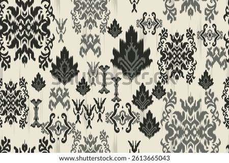 Ethnic abstract ikat pattern combining tribal, indigenous, and Mexican embroidery with Aztec geometric motifs. Perfect for rugs, wallpapers, fabrics, throws, and clothing.
