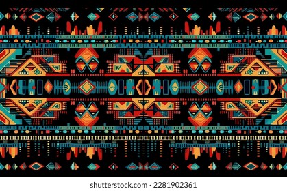 Patrón de ikat abstracto étnico. Patrón sin foco en el estilo tribal, del bordado folclórico, mexicano. Impresión de adorno de arte geométrico azteca.Diseño de alfombras, papel pintado, ropa, envoltura, tela, cubierta, textil