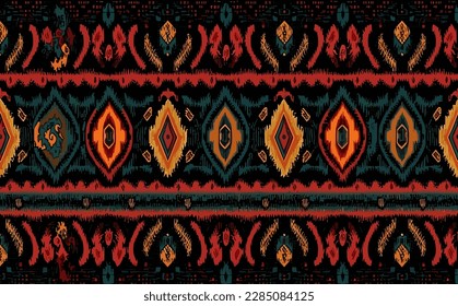 Patrón de ikat abstracto étnico. Patrón sin foco en el estilo tribal, del bordado folclórico, mexicano. Impresión de adorno de arte geométrico azteca.Diseño de alfombras, papel pintado, ropa, envoltura, tela, cubierta, textil