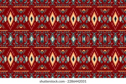 Patrón de ikat abstracto étnico. Patrón sin foco en el estilo tribal, del bordado folclórico, mexicano. Impresión de adorno de arte geométrico azteca.Diseño de alfombras, papel pintado, ropa, envoltura, tela, cubierta, textil