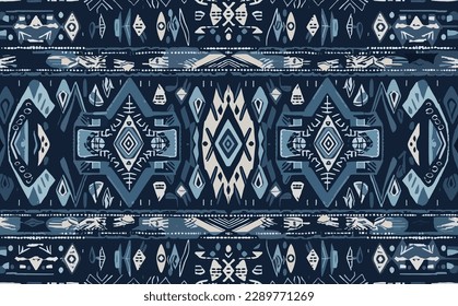 Patrón de ikat abstracto étnico. Patrón sin foco en el estilo tribal, del bordado folclórico, mexicano. Impresión de adorno de arte geométrico azteca.Diseño de alfombras, papel pintado, ropa, envoltura, tela, cubierta, textil