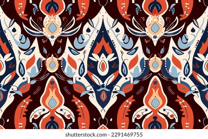 Ethnic abstract ikat pattern. Seamless pattern in tribal, folk embroidery, Mexican style. Aztec geometric art ornament print.Design for carpet, wallpaper, clothing, wrapping, fabric, cover, textile