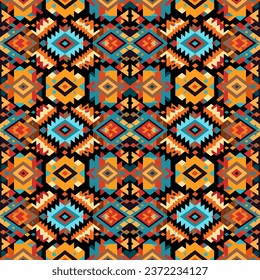 Patrón de ikat abstracto étnico. Patrón sin foco en el estilo tribal, del bordado folclórico, mexicano. Impresión de adorno de arte geométrico azteca.Diseño de alfombras, papel pintado, ropa, envoltura, tela, cubierta, textil