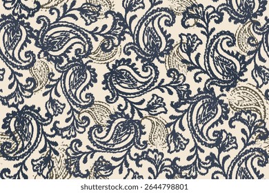 Ethnic abstract ikat patterns of intricate floral and paisley designs background.Antique Damask tribal embroidery with Aztec motifs.Ideal for rugs, wallpapers, throws, and fabrics 