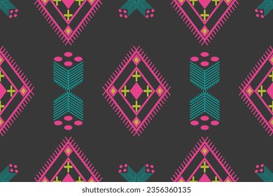 Ethnic abstract ikat.Seamless pattern in tribal.Native aztec boho vector design.colorful asian style floral pattern.Ikat geometric folklore ornament.Tribal ethnic vector texture