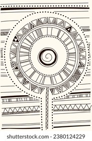 patrón monocromático de tipo floral, patrón de flor monocromo de tipo étnico abstracto, dibujo vectorial monocromo con líneas, cada elemento se dibuja