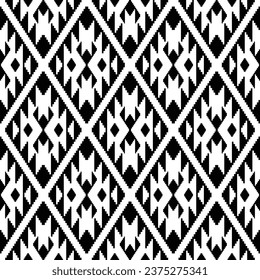 Ethnic abstract motif. Seamless repeat pattern in folk contemporary art style. Aztec Navajo Native American background. Black and white. Design fabric, textile, embroidery, print, weaving, interior.