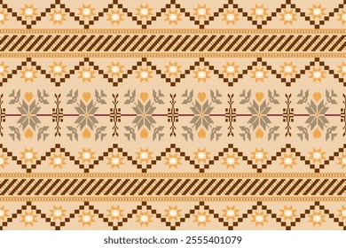 Ethnic abstract pixel art seamless pattern.Geometric ethnic oriental embroidery style.Aztec style.Design for texture,fabric,cloting,carpet,knitewar,curtains,wrapping,batik,scarf,vector,illustration