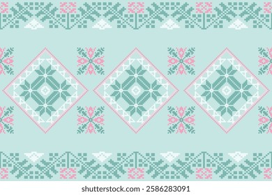 Ethnic abstract pixel art seamless pattern.Geometric ethnic oriental embroidery style.Aztec style.Design for texture,fabric,cloting,carpet,knitewar,curtains,wrapping,batik,scarf,vector,illustration