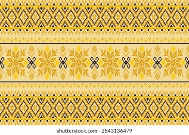 Ethnic abstract pixel art.Fabric seamless pattern in tribal.Bright Pixel Art Fabric Pattern with Geometric Square.American,mexican,indian,bohemian,vector,fabric,clothing,carpet,textile,wrapping,batik 