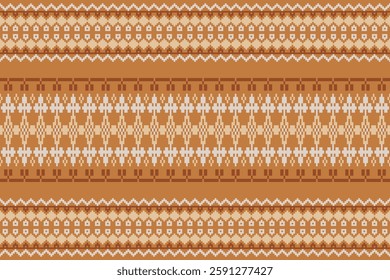 Ethnic abstract pixel art.Fabric seamless pattern in tribal.Bright Pixel Art Fabric Pattern with Geometric Square.American,mexican,indian,bohemian,vector,fabric,clothing,carpet,textile,wrapping,batik