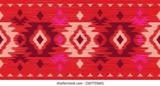 Ethnic abstract red pink. Seamless geometric pattern in tribal, folk embroidery, Aztec geometric art ornament print. Design for carpet, wallpaper, clothing, wrapping, fabric, cover.