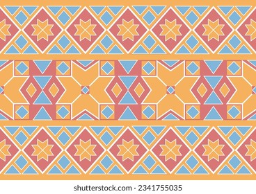 ethnic abstract samless pattern, geometric shape background, red, yellow and blue pastel colors, design templates for wallpaper, clothing, carpet, wrapping, fabric, textile