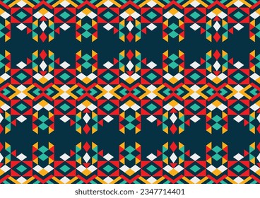 patrón asimétrico abstracto étnico sin soldadura, fondo de forma de triángulos geométricos, colores amarillos, rojos y verdes, plantillas de diseño para papel de pared, ropa, alfombra, envoltura, tela, textil