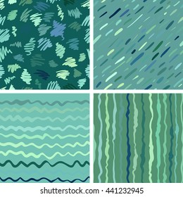 Ethnic abstract seamless pattern. Hand drawn sketch. Vector illustration. Blue, green colors. 