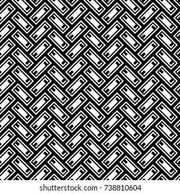 Ethnic abstract. Slanted rectangle slabs and figures. Herringbone pattern. Seamless surface design with tilted blocks. Repeated tiles ornament background. Mosaic motif. Grid wallpaper. Digital paper.