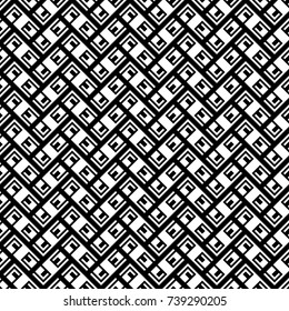 Ethnic abstract. Slanted rectangle slabs and figures. Herringbone pattern. Seamless surface design with tilted blocks. Repeated tiles ornament background. Mosaic motif. Grid wallpaper. Digital paper.