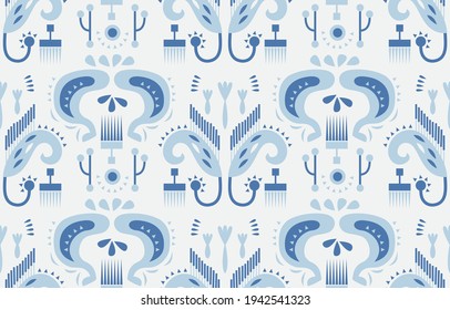 Ethnic abstract square pattern art. Seamless pattern in tribal, folk embroidery, azulejos style. Aztec geometric art ornament print.Design for carpet,  clothing, wrapping, fabric, cover, textile