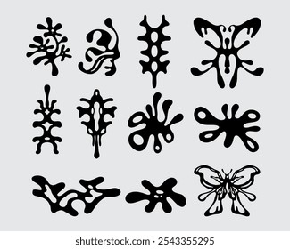 Símbolo abstrato étnico clip art ácido y2k brutalista coleção vetor tinta tatuagem isolado editável