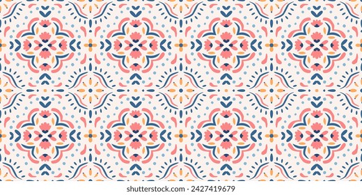 Ethnic abstract tile art. Seamless pattern in tribal, folk embroidery, and Mexican style. Aztec geometric art ornament print. Design for carpet, wallpaper, clothing, wrapping, fabric, cover, textile.